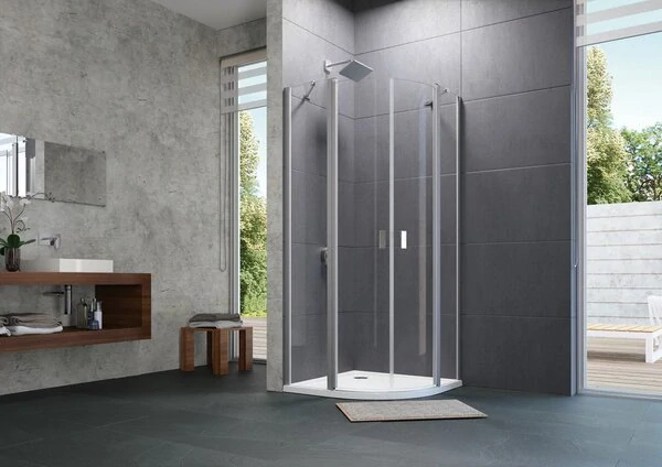 sprchový kout Hüppe čtvrtkruh, posuvné dveře Design P 8P3039.H55.322 100/100/2000mm rám stříbrná lesklá, čiré sklo antiplague